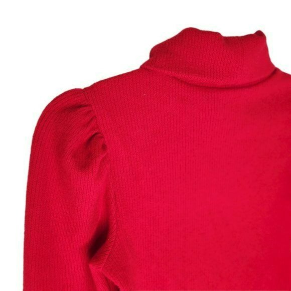 JUNE & HUDSON Christmas Red Puff Sleeve Turtleneck Sweater Holiday Women's Small - Picture 7 of 7